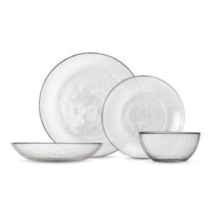 image shows Fortessa Los Cabos 16-Piece Dinnerware Set | Clear against a blank, white background