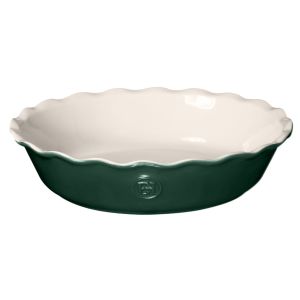 image shows Emile Henry 9" Pie Dish - Modern Classic Collection | Evergreen against a blank, white background  