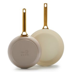image shows GreenPan Reserve 10" & 12" Fry Pan Set | Taupe against a blank, white background