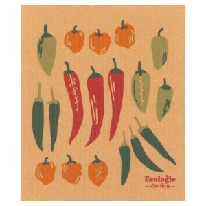 image shows Ecologie by Danica Swedish Sponge Dish Cloth | Chili Peppers  against a blank, white background