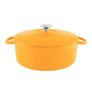 image shows Chantal 7Qt. Round Cast Iron Dutch Oven | Marigold against a blank, white background
