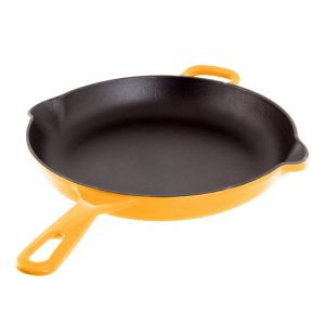 image shows Chantal 10" Round Cast-Iron Fry Pan | Marigold against a blank, white background