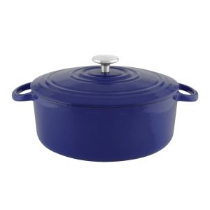 image shows Chantal 7Qt. Round Cast Iron Dutch Oven | Cobalt Blue against a blank, white background