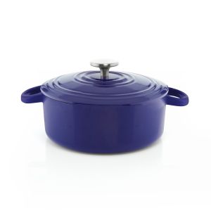 image shows Chantal 3Qt. Round Cast Iron Dutch Oven | Cobalt Blue against a blank, white background