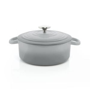 image shows Chantal 3Qt. Round Cast Iron Dutch Oven | Fade Grey against a blank, white background