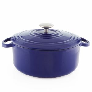 image shows Chantal 5Qt. Round Cast Iron Dutch Oven | Cobalt Blue against a blank, white background