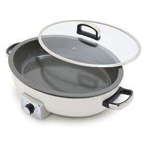image shows GreenPan Elite 5.5-Quart Oval Electric Skillet | Cream against a blank, white background