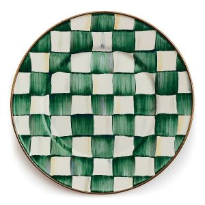 image shows MacKenzie-Childs Emerald Check 8" Salad Plate against a blank, white background