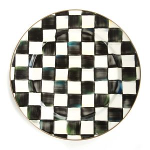 image shows MacKenzie-Childs Courtly Check 12" Charger Plate  against a blank, white background