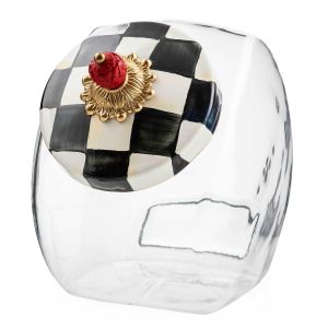 image shows MacKenzie-Childs Cookie Jar with Courtly Check Lid against a blank, white background