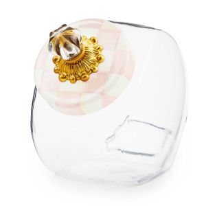 image shows MacKenzie-Childs Sweets Jar with Rosy Check Lid  against a blank, white background