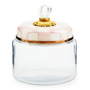 image shows MacKenzie-Childs Rosy Check 48oz Small Kitchen Canister  against a blank, white background