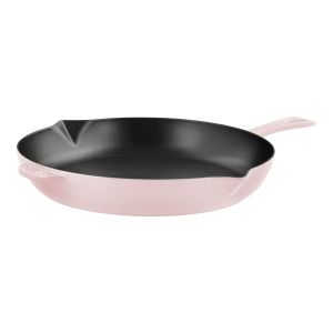 image shows Staub Cast Iron 12" Fry Pan | Peony Pink  against a blank, white background