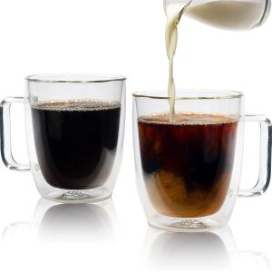 image shows Brod & Taylor Double-Wall Insulated Oversize 16oz Glass Mugs | Set of 2  against a blank, white background