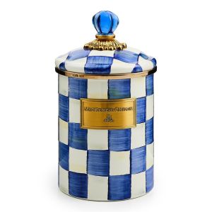 image shows MacKenzie-Childs Royal Check 1.5 Qt. Medium Canister against a blank, white background