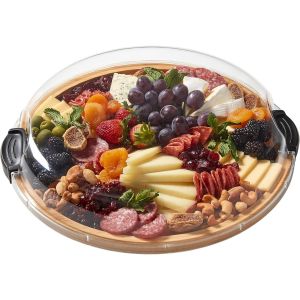 image shows Farberware Build-A-Board 1-Comparent 14" Round Travel Charcuterie Board | Bamboo  against a blank, white background