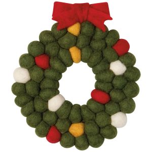 image shows Danica Jubilee Felt Wool Trivet | Wreath Christmas against a blank, white background
