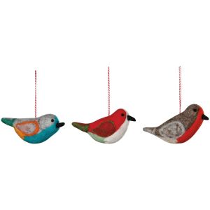 image shows Danica Jubilee 3-Piece Christmas Tree Ornaments | Bird Felt  against a blank, white background