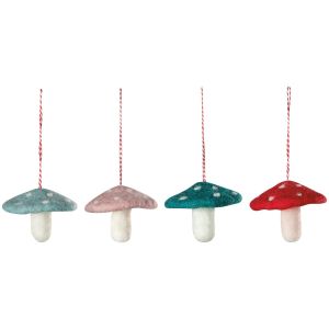 image shows Danica Jubilee 4-Piece Christmas Tree Ornaments | Mushroom Gems Felt against a blank, white background