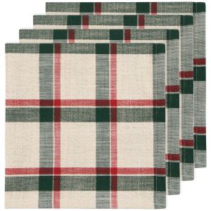 image shows Now Designs by Danica Christmas Napkins (Set of 4) | Noel Plaid  against a blank, white background