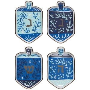 image shows Danica Jubilee 4-Piece Dipping Dish Set | Dreidels Hanukkah  against a blank, white background