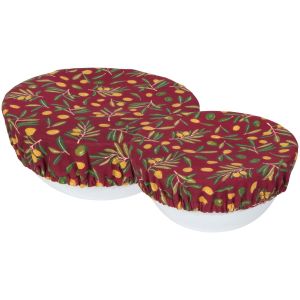 image shows Now Designs by Danica Bowl Covers (Set of 2) | Olive Oil against a blank, white background
