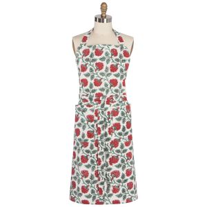 image shows Danica Heirloom Block Print Apron | Carnation against a blank, white background