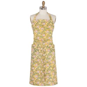 image shows Danica Heirloom Block Print Apron | Clematis against a blank, white background
