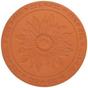 image shows Now Designs by Danica Terracotta Bread Warming Stone | Sunflower Splendor against a blank, white background