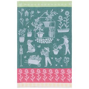 image shows Now Designs by Danica Jacquard Dishtowel | Green Thumb  against a blank, white background