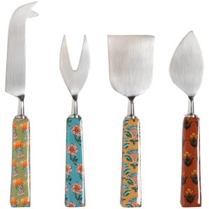 image shows Danica Heirloom Mosaic Cheese Knives | Set of 4 against a blank, white background
