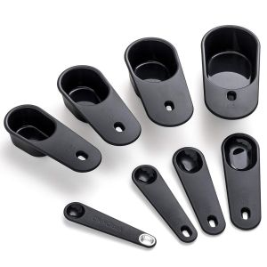 image shows Click Clack Nesting Measuring Spoons (Set of 8) | Grey/Chrome against a blank, white background