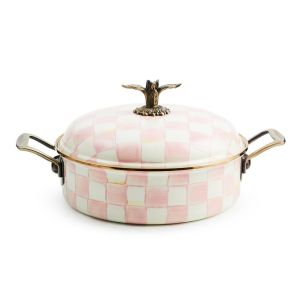 image shows MacKenzie-Childs Rosy Check 5 Qt. Casserole against a blank, white background