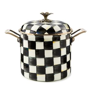 image shows MacKenzie-Childs Courtly Check 7 Qt. Stockpot  against a blank, white background