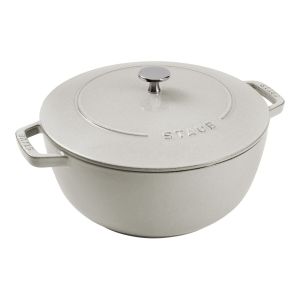 image shows Staub Cast Iron 5.25 Qt. Essential French Oven | White Truffle against a blank, white background