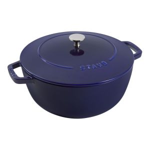 image shows Staub Cast Iron 5.25 Qt. Essential French Oven | Dark Blue against a blank, white background
