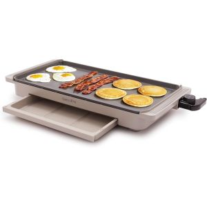 image shows GreenPan Advanced Griddle with Warming Drawer | Clay  against a blank, white background
