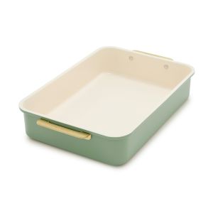  image shows GreenPan Reserve Healthy Ceramic Nonstick Bakeware Rectangular Cake Pan | Sage against a blank, white background