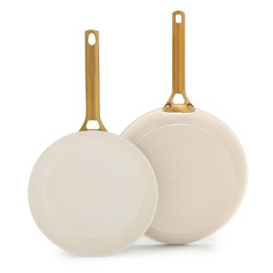 image shows GreenPan Reserve Pro 10" & 12" Fry Pan Set | Cream against a blank, white background