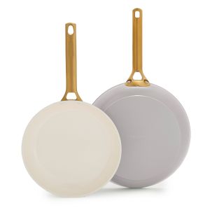 image shows GreenPan Reserve Pro 10" & 12" Fry Pan Set | Oyster against a blank, white background