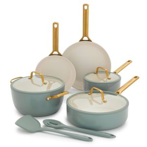 image shows GreenPan Reserve Pro 10-Piece Cookware Set | Moss against a blank, white background