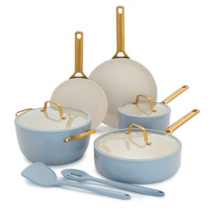image shows GreenPan Reserve Pro 10-Piece Cookware Set | Glacier against a blank, white background
