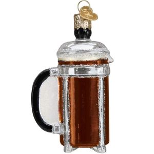 image shows Old World Christmas Ornament | French Coffee Press against a blank, white background