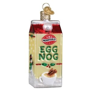image shows Old World Christmas Ornament | Eggnog Carton against a blank, white background