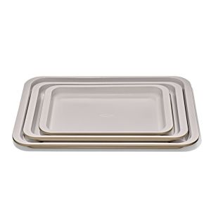 image shows OXO Good Grips 3-Piece Non-Stick Pro Ceramic Coated Metal Bakeware Sheet Pan Set | Biscuit against a blank, white background