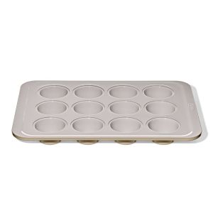 image shows OXO Good Grips Non-Stick Pro Ceramic Coated Metal Bakeware 12-Cup Muffin Pan | Biscuit against a blank, white background