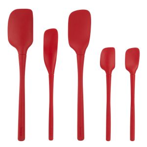image shows Tovolo Flex-Core® Spatula All Silicone Set (Set of 5) | Cayenne against a blank, white background