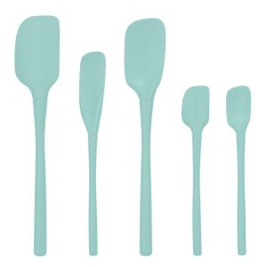 image shows Tovolo Flex-Core® All Silicone Spatulas (Set of 5) | Aqua against a blank, white background
