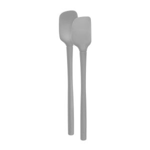  image shows Tovolo Flex-Core® All Silicone Mini Spatula & Spoonula (Set of 2) | Oyster Gray against a blank, white background