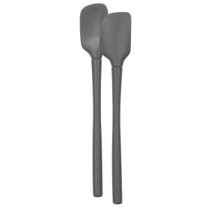  image shows Tovolo Flex-Core® All Silicone Mini Spatula & Spoonula (Set of 2) | Charcoal against a blank, white background
